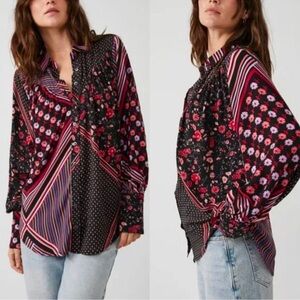 Free People Hazel Patchwork Button Down Blouse